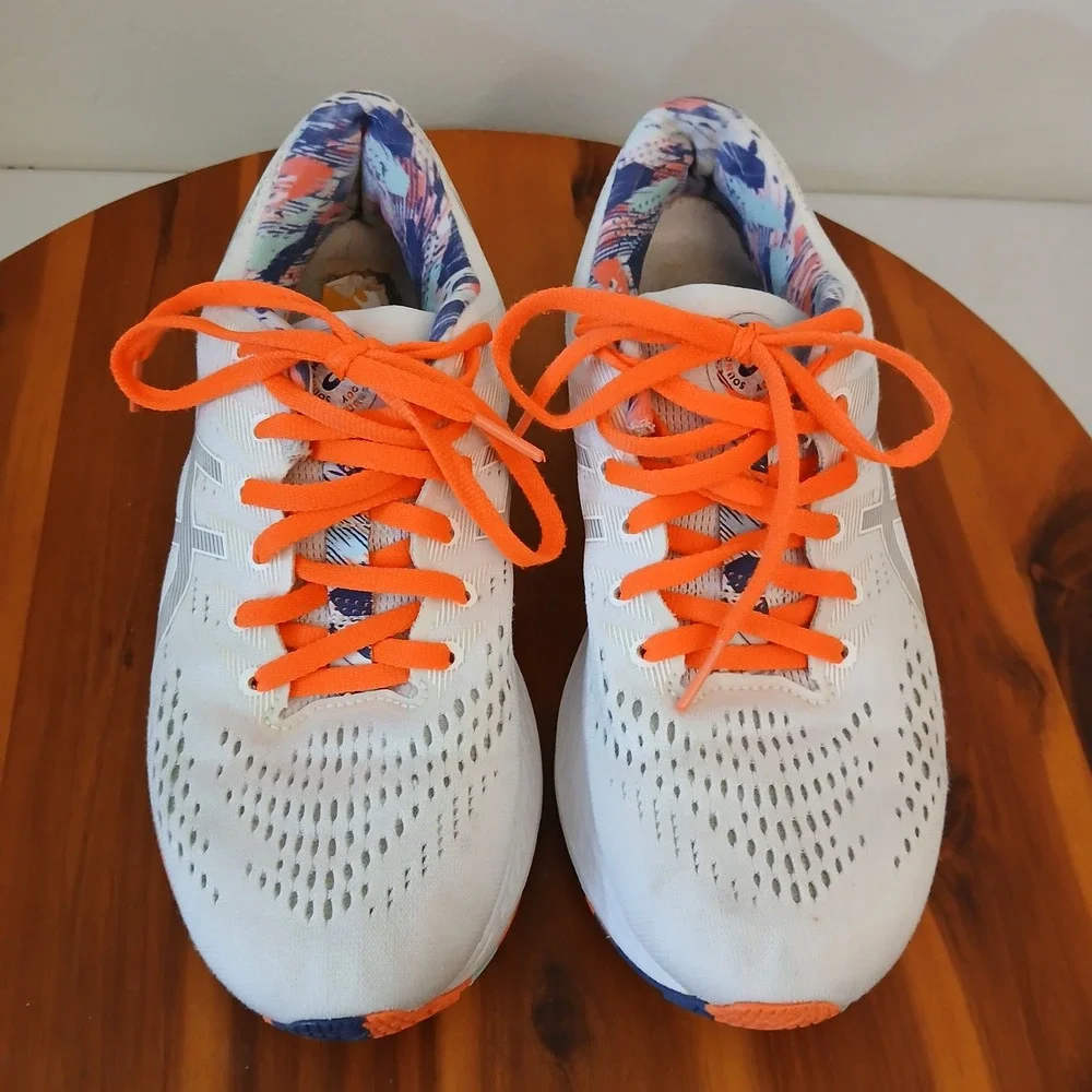 ASICS Gel-Kayano 28 Womens 7.5 White Orange Blue Running Shoes Sneakers 1012B156